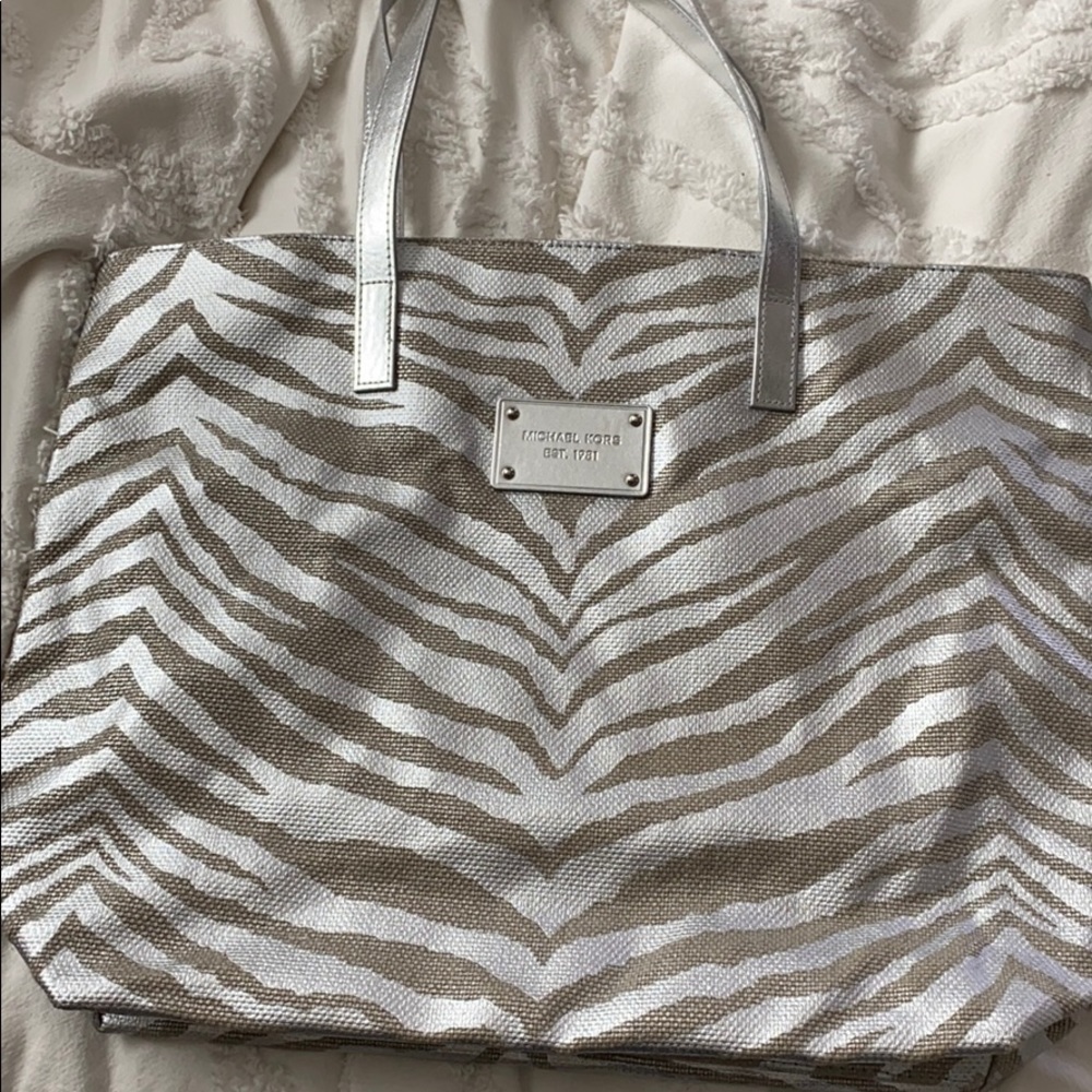 Michael Kors Canvas Zebra Print Shopper Tote Bag - image 3